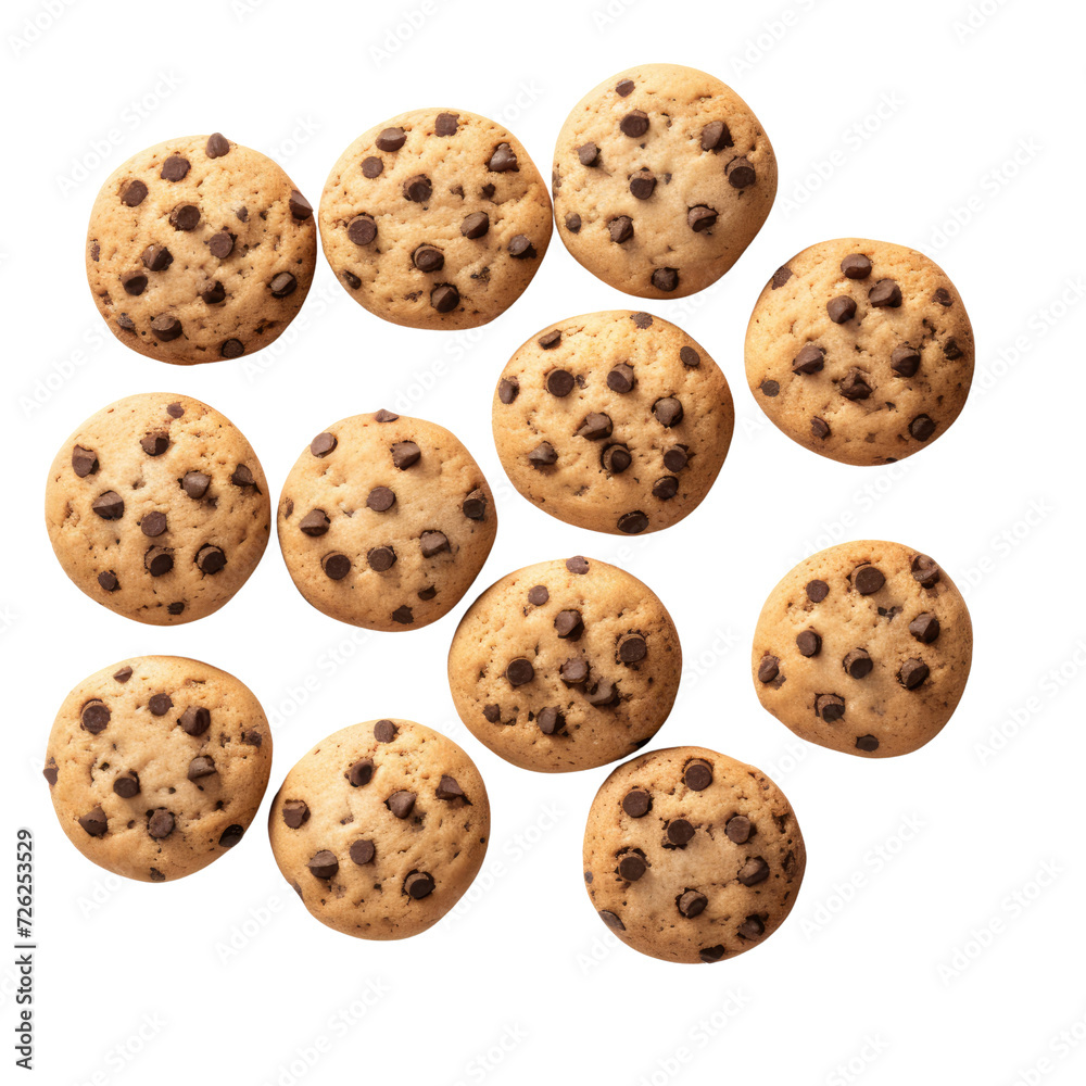 Top view a realistically cookies chocolate chips set clipart white background transparent background
