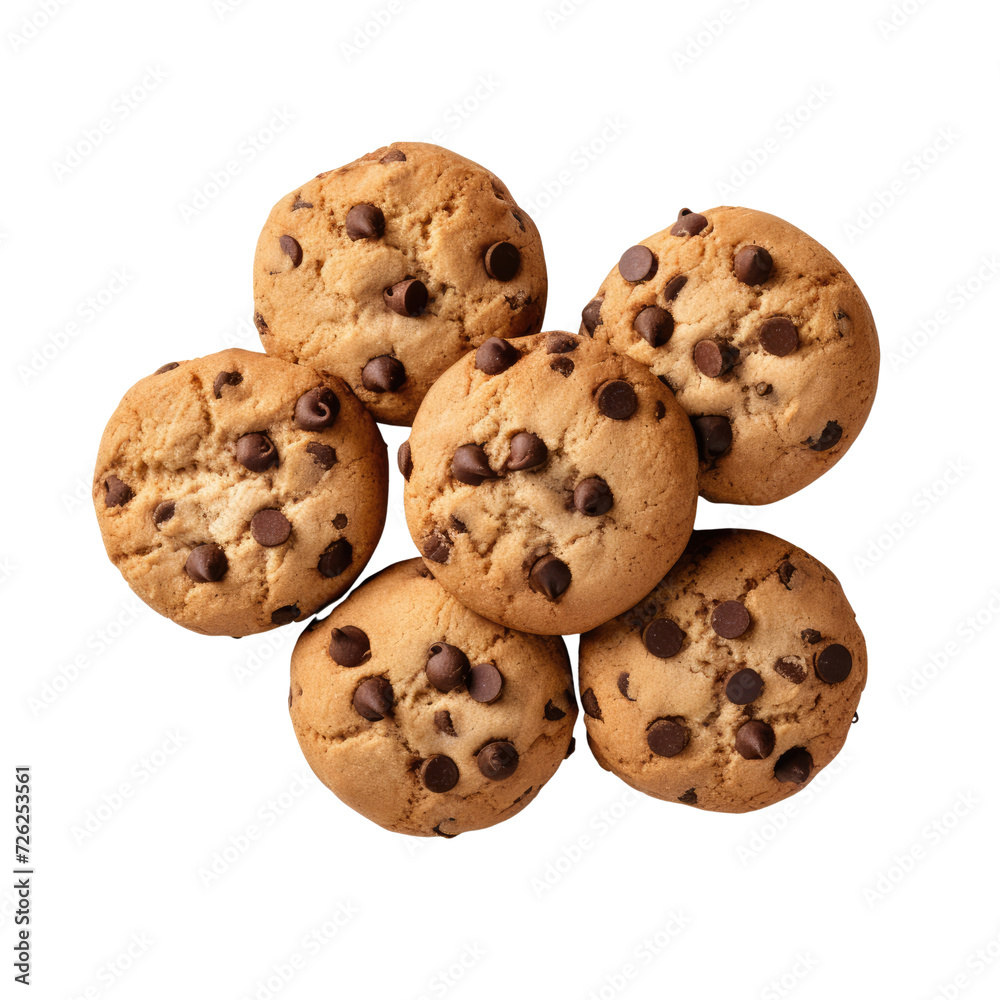 Top view a realistically cookies chocolate chips set clipart white background transparent background Top view a realistically cookies chocolate chips set clipart white background transparent background