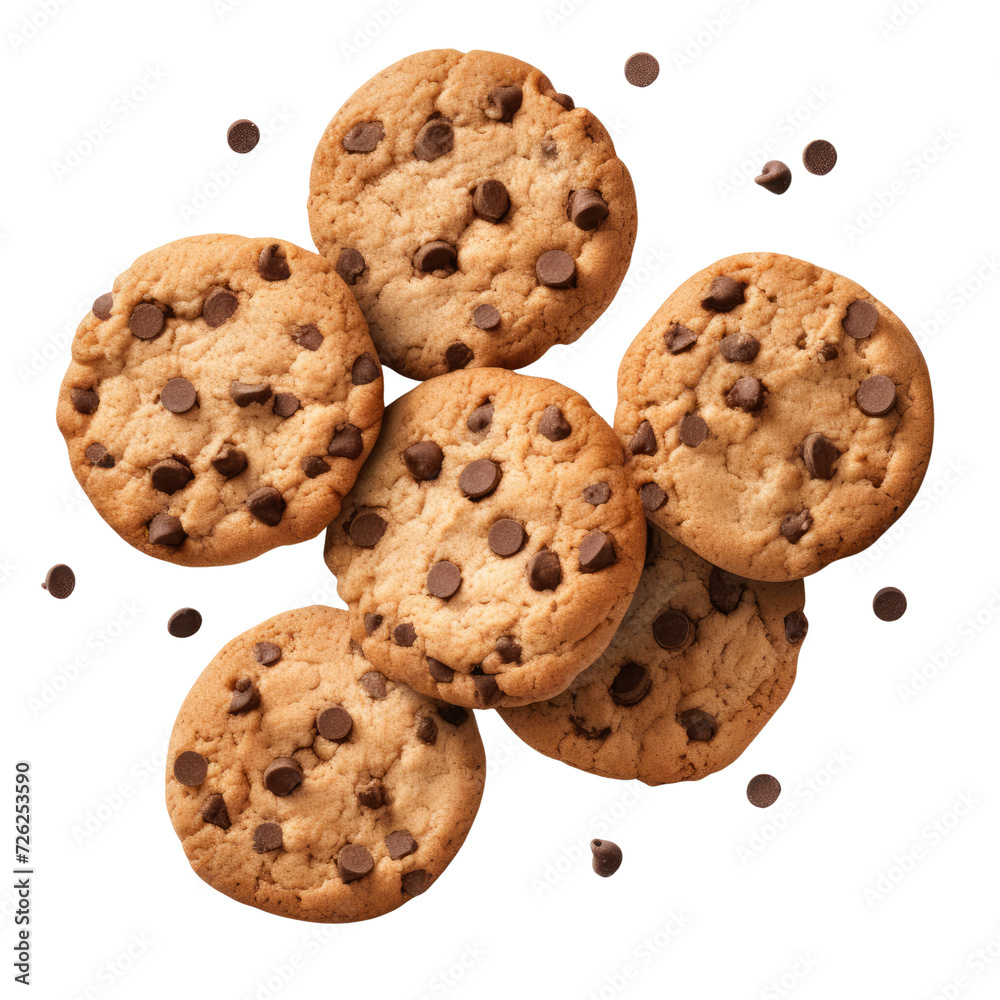 Top view a realistically cookies chocolate chips set clipart white background transparent background Top view a realistically cookies chocolate chips set clipart white background transparent background