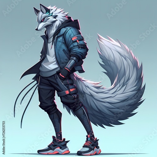 Urban Stylish Wolf Warrior, Suitable for clothing and wallpaper or stickers photo