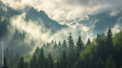 Forrest fog Chiemgau Alps