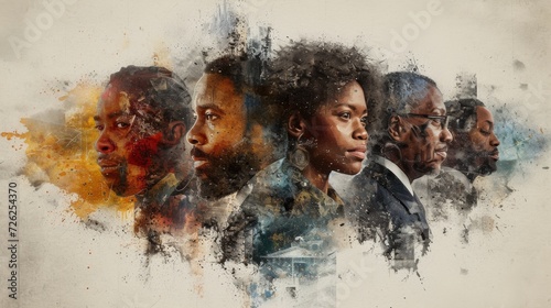 Black History Month: a colorful abstract illustration of a group of good-looking black people Juneteenth racial equality and justice racism and discrimination photo