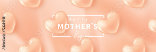 Mother's day banner with heart-shaped balloons on peach fuzz background. Vector illustration for banner, poster, flyer, greeting card and advertisement.