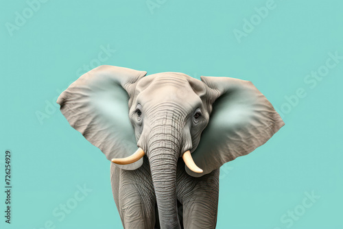 An elephant's large, flappy ears visible from the bottom, on a pastel teal background