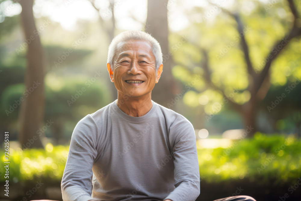 Photo of a 78-year-old Japanese man, smiling serenely while practicing yoga in a peaceful park
Photo of a 78-year-old Japanese man, smiling serenely while practicing yoga in a peaceful park