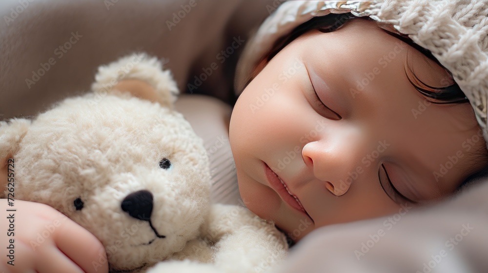 A Cute new born baby sleeping with his/her toys, lovely moment A Cute new born baby sleeping with his/her toys, lovely moment
