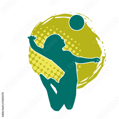 Silhouette of a female volley athlete in action pose. Silhouette of a woman playing volley ball sport.