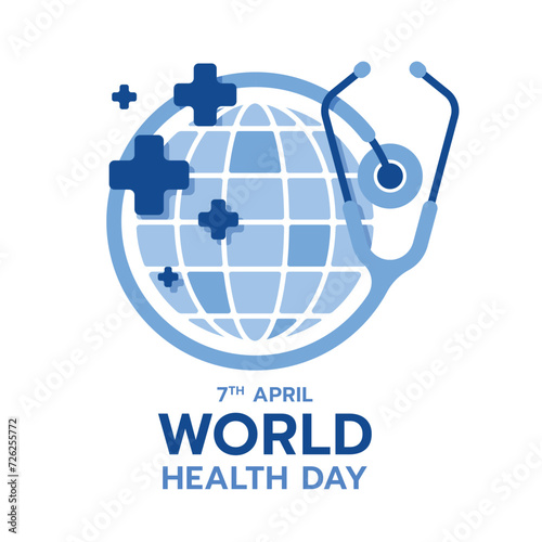World health Day - Circle globe earth sign in stethoscope circle ring and cross sign around vector design