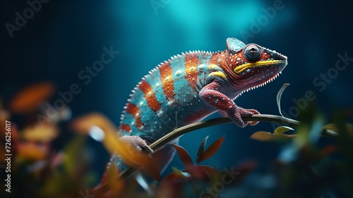 Colorful Chameleon on a Blue Background: Generative AI