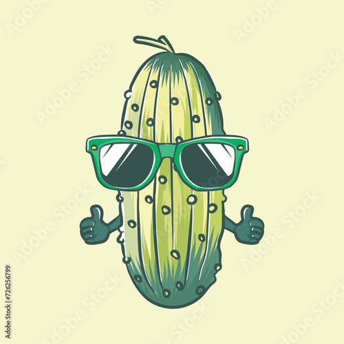 Green Pickle wearing Sunglass Vector isolated Graphics