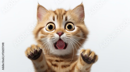 Crazy Surprised Cat Isolated Close-Up on Transparent Background