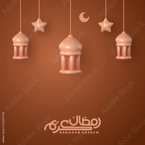 Islamic holiday celebration banner in 3D, suitable for Ramadan, Hari Raya, Eid Mubarak and Eid al-Adha. Calligraphy translation: Eid Mubarak.