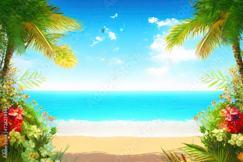 Beach View with Palm Trees and Ocean Landscape