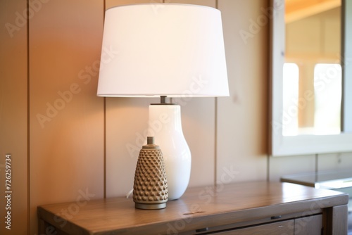 a bedside touch lamp with a white shade