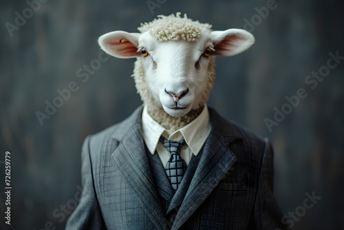 Sheep animal in a business suits at the studio on isolated background. Generative Ai