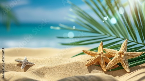 Summer beach vibe with starfish on tropical sands