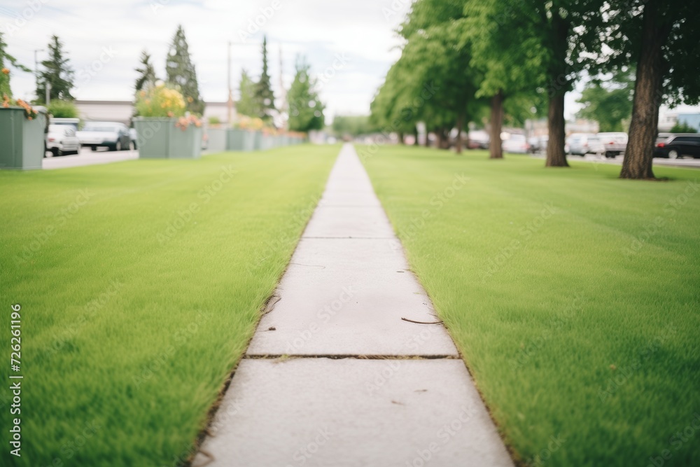 concrete path surrounded by trimmed green grass concrete path surrounded by trimmed green grass