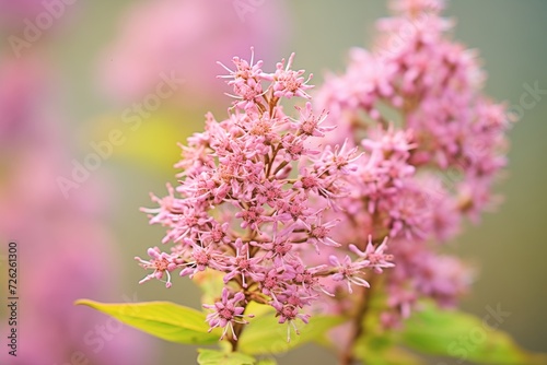 close-up shot of a cluster of pinkish-purple joe pye weed flowers