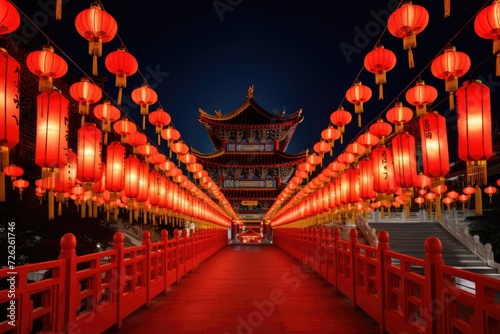 Traditional Chinese lanterns illuminated for Chinese new year festival