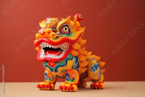 Traditional colorful chinese lion with copy space