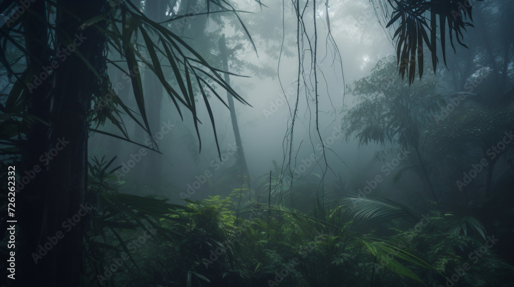 Bamboo Palm grove enveloped in a misty atmosphere Bamboo Palm grove enveloped in a misty atmosphere