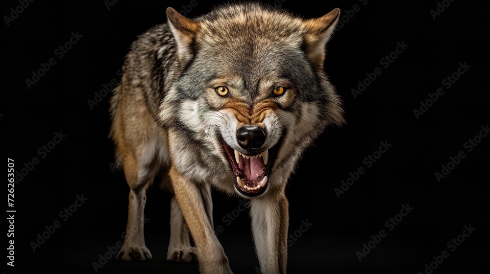 Front View of Ferocious-Looking Wolf - Animal Portrait

