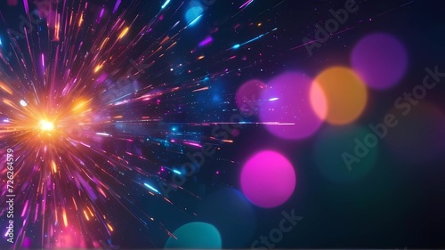 Holiday illumination and decoration concept. firework blurred bokeh lights over dark background. Abstract neon light for background.