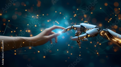 Touching the future, human and robot hands in AI network