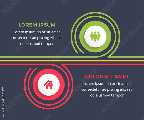 Infographic template with 2 options with place for your icons and text, dark background, vector eps10 illustration
