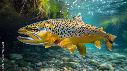 Underwater photo of The Brown Trout, Salmo Trutta. © Dushan