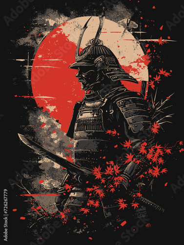 Samurai Japanese Warrior Illustration Red And Black