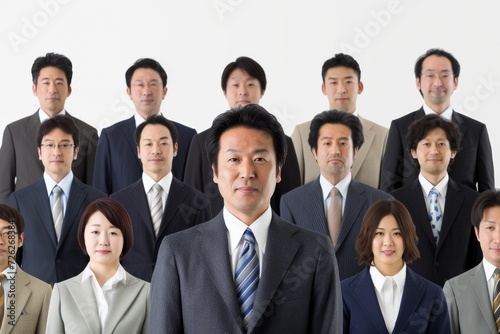 日本人の男性会社員のグループ・チームのイメージ（チームワーク・仲間・全社）