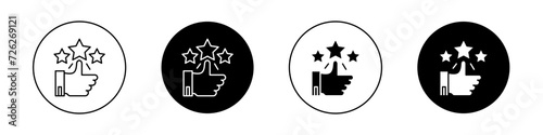 Appreciation icon set. Outstanding Customer Experience Quality vector symbol in a black filled and outlined style. Superb Stars Excellence Satisfaction Sign.