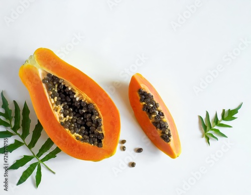 Generated image whole and sliced papaya isolated on white background 