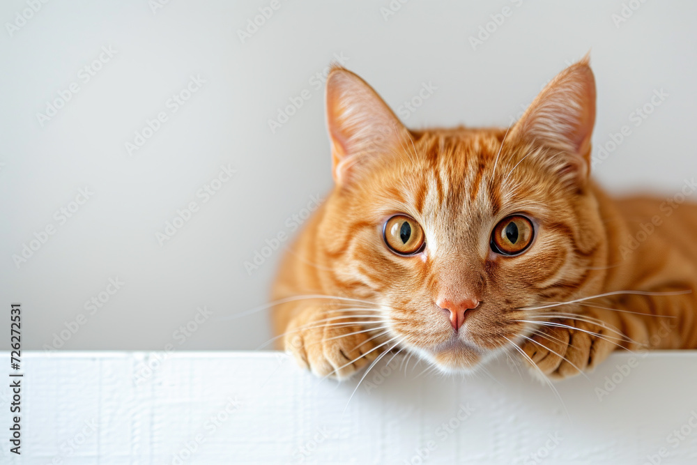 © kheat - Cute orange cat curious, and looking out, on plain background © kheat - Cute orange cat curious, and looking out, on plain background