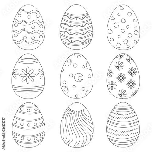 Children's worksheet coloring and tracing.Easter eggs.