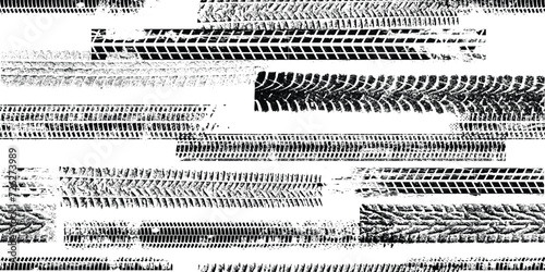 Tire track seamless pattern. Grange tread marks .Grunge textured vector car tread . Car trails endless pattern texture. Tyre track seamless texture. Wheel tire tread track background photo