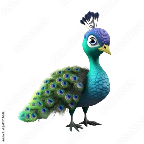 Cartoon Peacock PNG Cutout, Generative AI