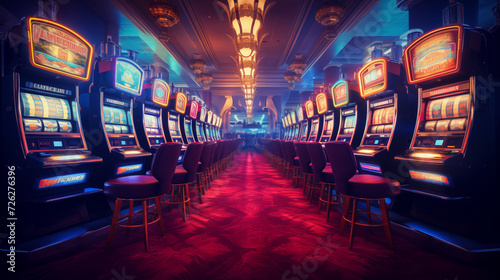 Row of slots machines in a casino	 photo
