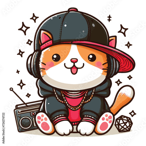 Cute cat cartoon character hip hop illustration