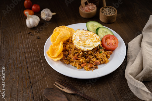 Принти на полотні Asian Egg and Vegetable Fried Rice or nasi goreng with fried sunny side up egg o