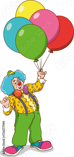 vector illustration of cute clown holding balloons