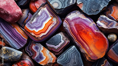 Colorful agate mineral stones background texture