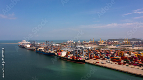 Aerial view container cargo ship maritime carrying container  Global business import export logistic freight shipping transportation international by container cargo ship  Container fright shipping.