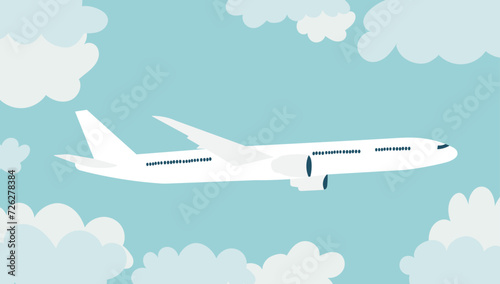 airplane in the sky with clouds, on a white background vector