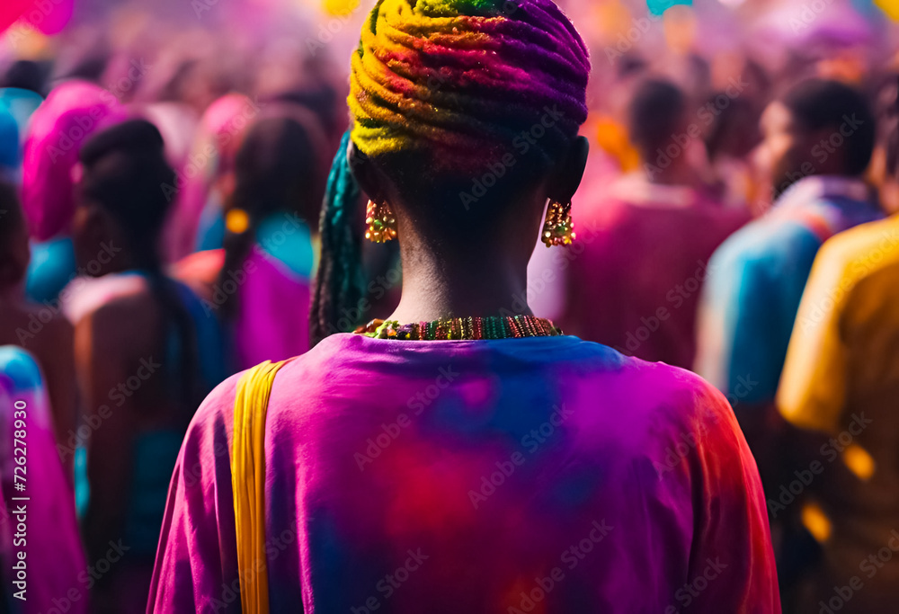 AI Generative illustration of a traditional Holi Festival of Colour scene