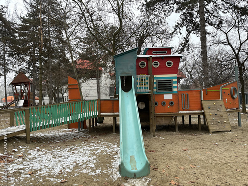 Playground in winter time no people photo