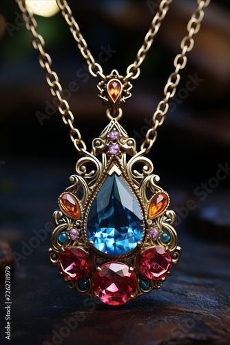 Luxurious Gemstone Necklace: Colorful and precious stone jewelry.