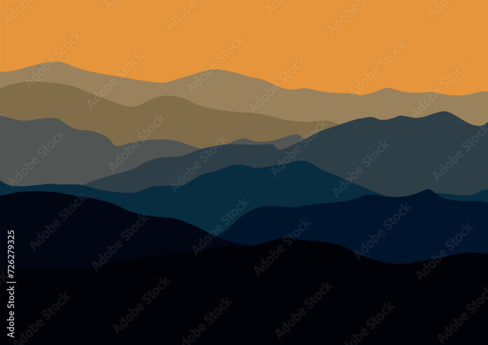 Silhouette of landscape mountains, vector illustration for background design.