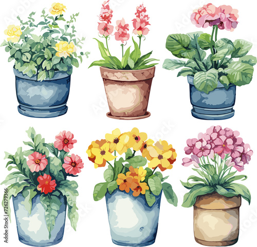 Set of watercolor vintage flower pot, Bouquet, Sticker, Ornaments, png, generated ai